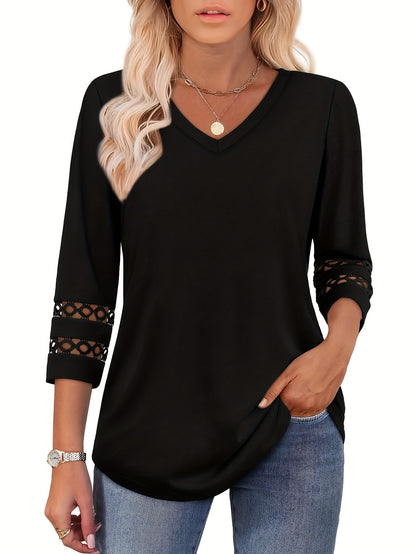 Women's Essential T-Shirt - 3-Pack V-Neck Three-Quarter Sleeve – Colorway 84005 detail view