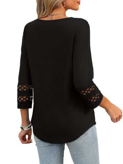 Women's Essential T-Shirt - 3-Pack V-Neck Three-Quarter Sleeve – Colorway 84005 detail view