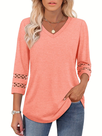 Women's Essential T-Shirt - 3-Pack V-Neck Three-Quarter Sleeve – Colorway 84005 detail view