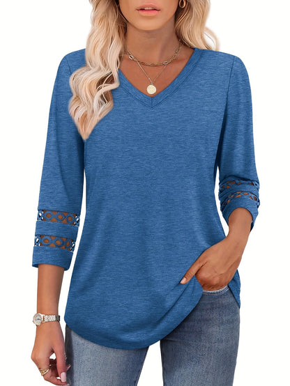 Women's Essential T-Shirt - 3-Pack V-Neck Three-Quarter Sleeve – Colorway 84005 detail view