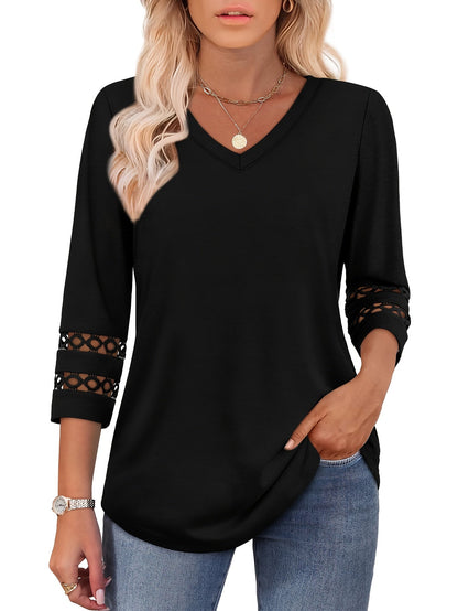 Women's Essential T-Shirt - 3-Pack V-Neck Three-Quarter Sleeve – Colorway 84005 detail view