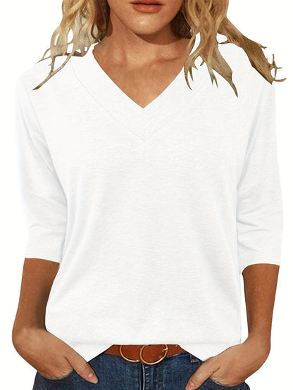 Women's Essential T-Shirt - 3-Pack V-Neck Three-Quarter Sleeve – Colorway 87525 detail view