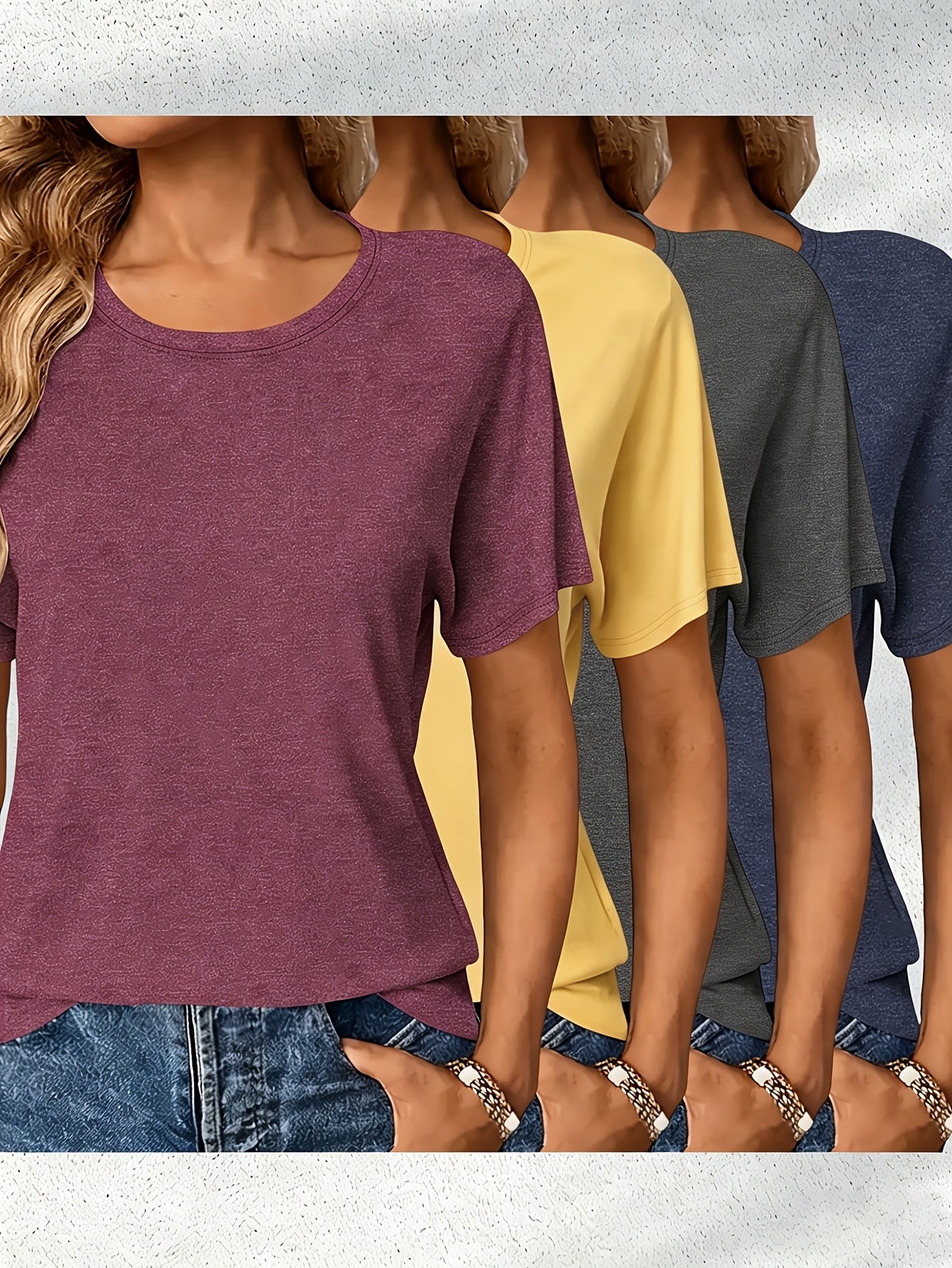 Women's Essential T-Shirt - 4-Pack Crew Neck Short Sleeve – Regular fit detail view