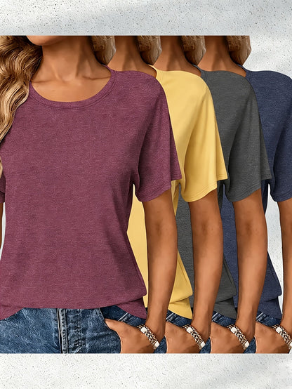 Women's Essential T-Shirt - 4-Pack Crew Neck Short Sleeve – Regular fit detail view