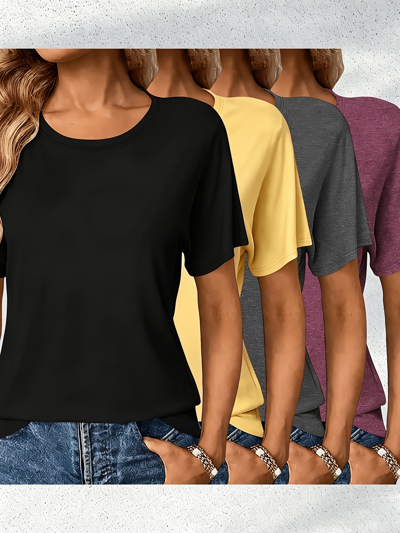 Women's Essential T-Shirt - 4-Pack Crew Neck Short Sleeve – Regular fit detail view
