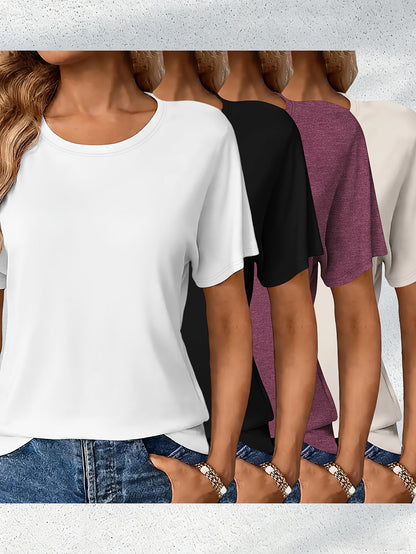 Women's Essential T-Shirt - 4-Pack Crew Neck Short Sleeve – Regular fit detail view