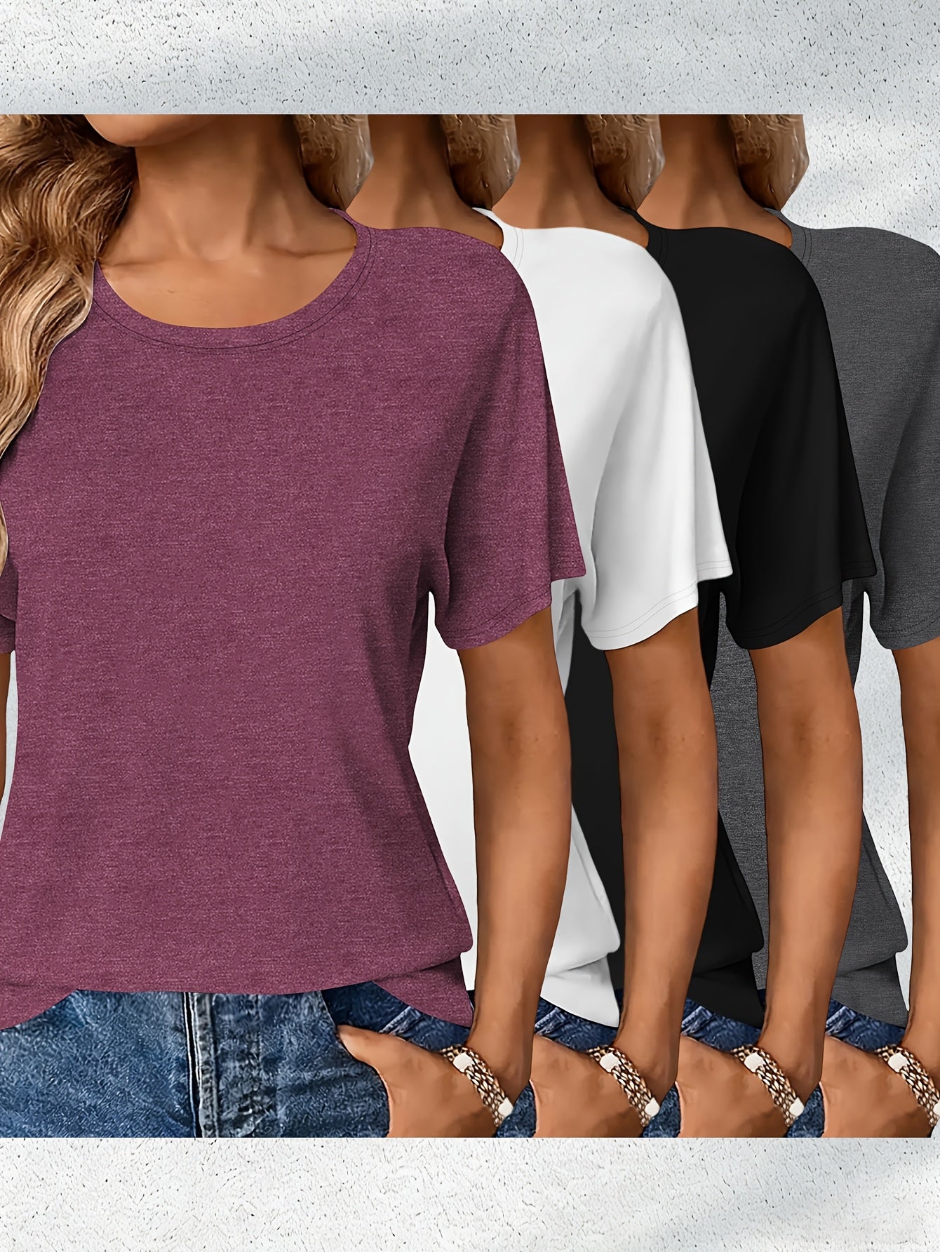 Women's Essential T-Shirt - 4-Pack Crew Neck Short Sleeve – Regular fit detail view