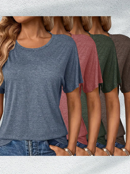 Women's Essential T-Shirt - 4-Pack Crew Neck Short Sleeve – Regular fit – Pink option – view 3