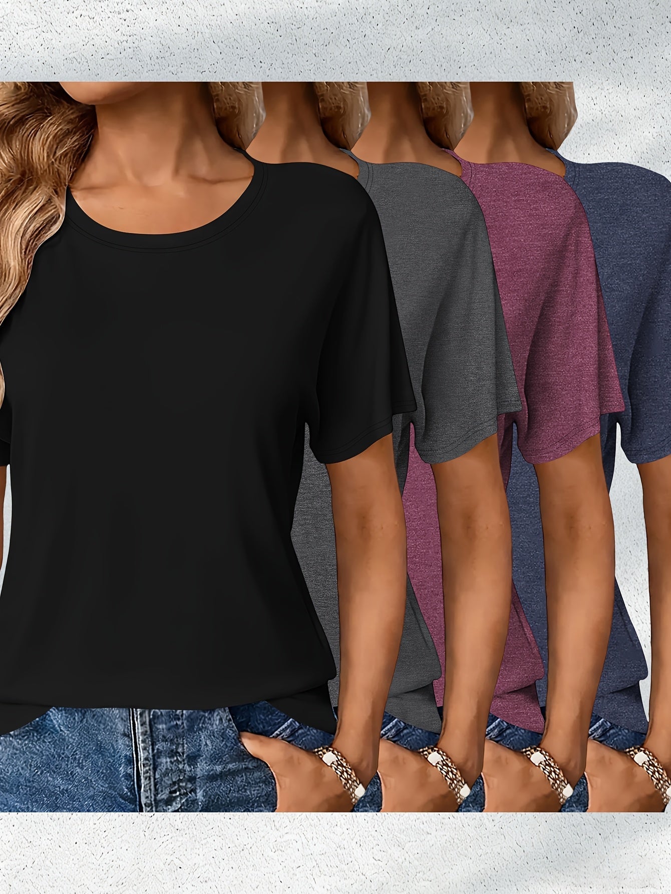 Women's Essential T-Shirt - 4-Pack Crew Neck Short Sleeve – Regular fit – Pink option – view 5