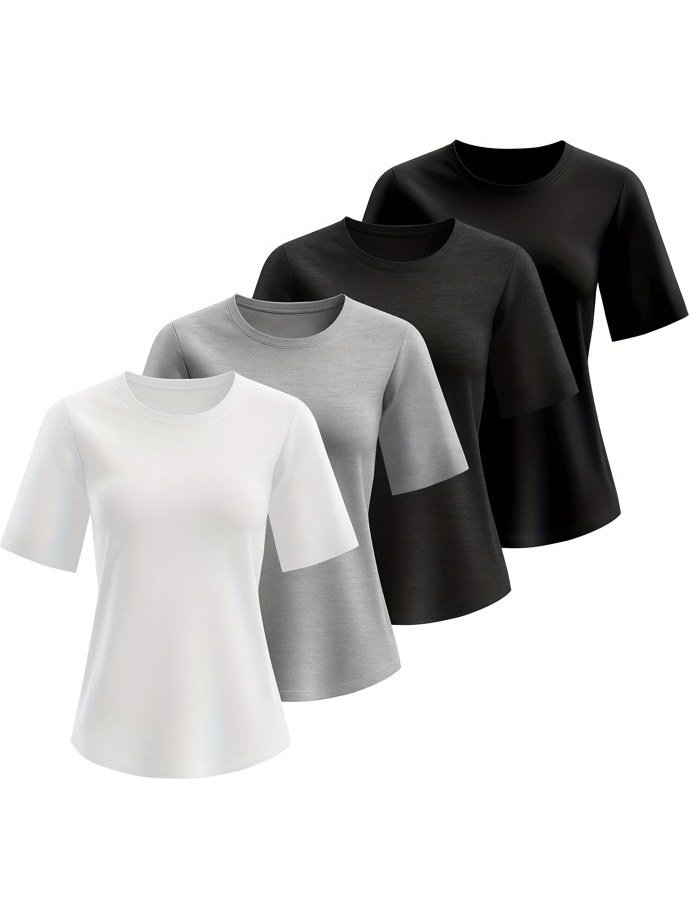 Women's Essential T-Shirt - 4-Pack Crew Neck Short Sleeve – Relaxed fit detail view