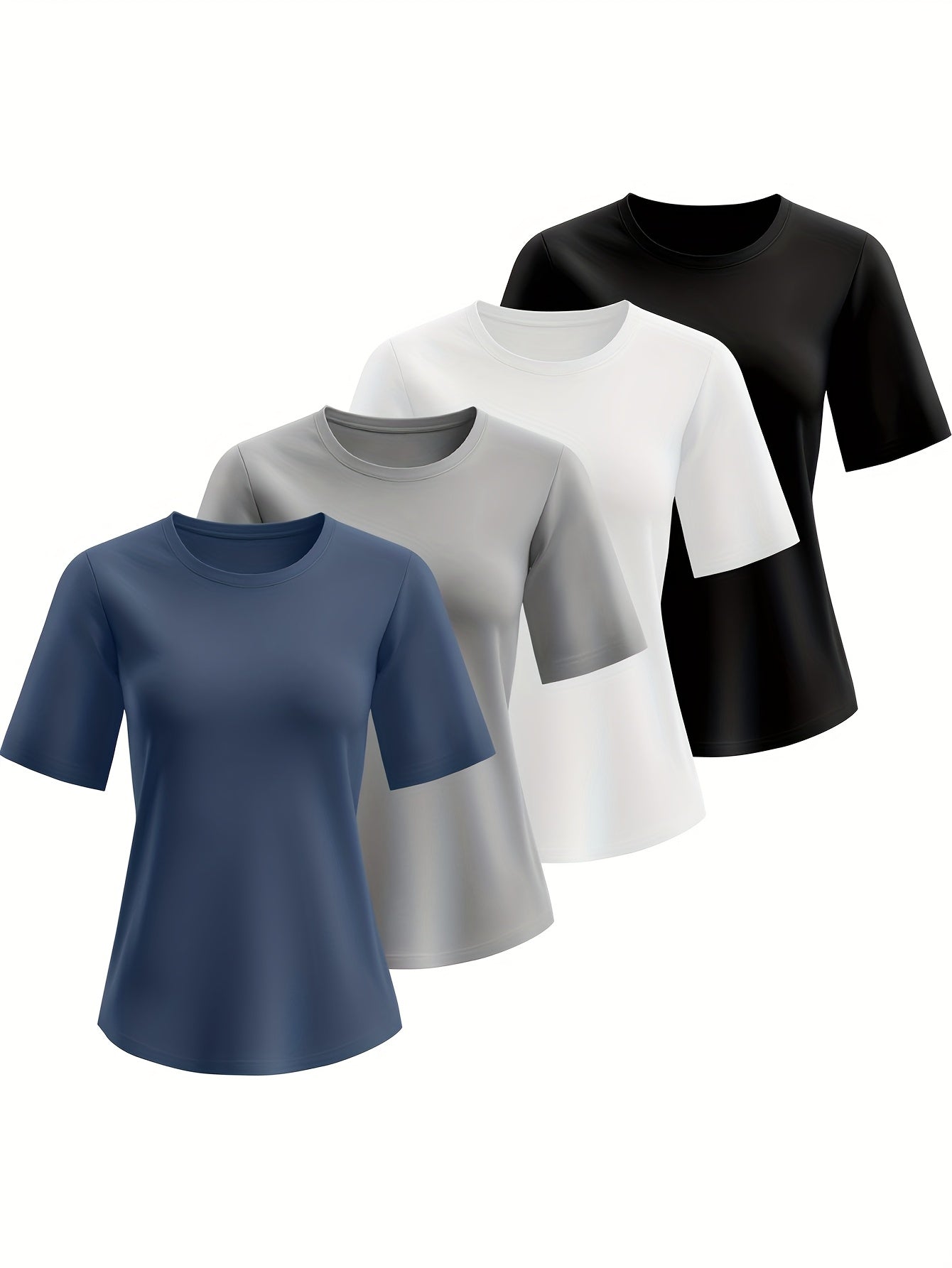 Women's Essential T-Shirt - 4-Pack Crew Neck Short Sleeve – Relaxed fit detail view