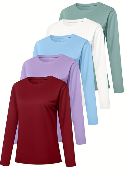 Women's Essential T-Shirt - 5-Pack Round Neck Long Sleeve detail view