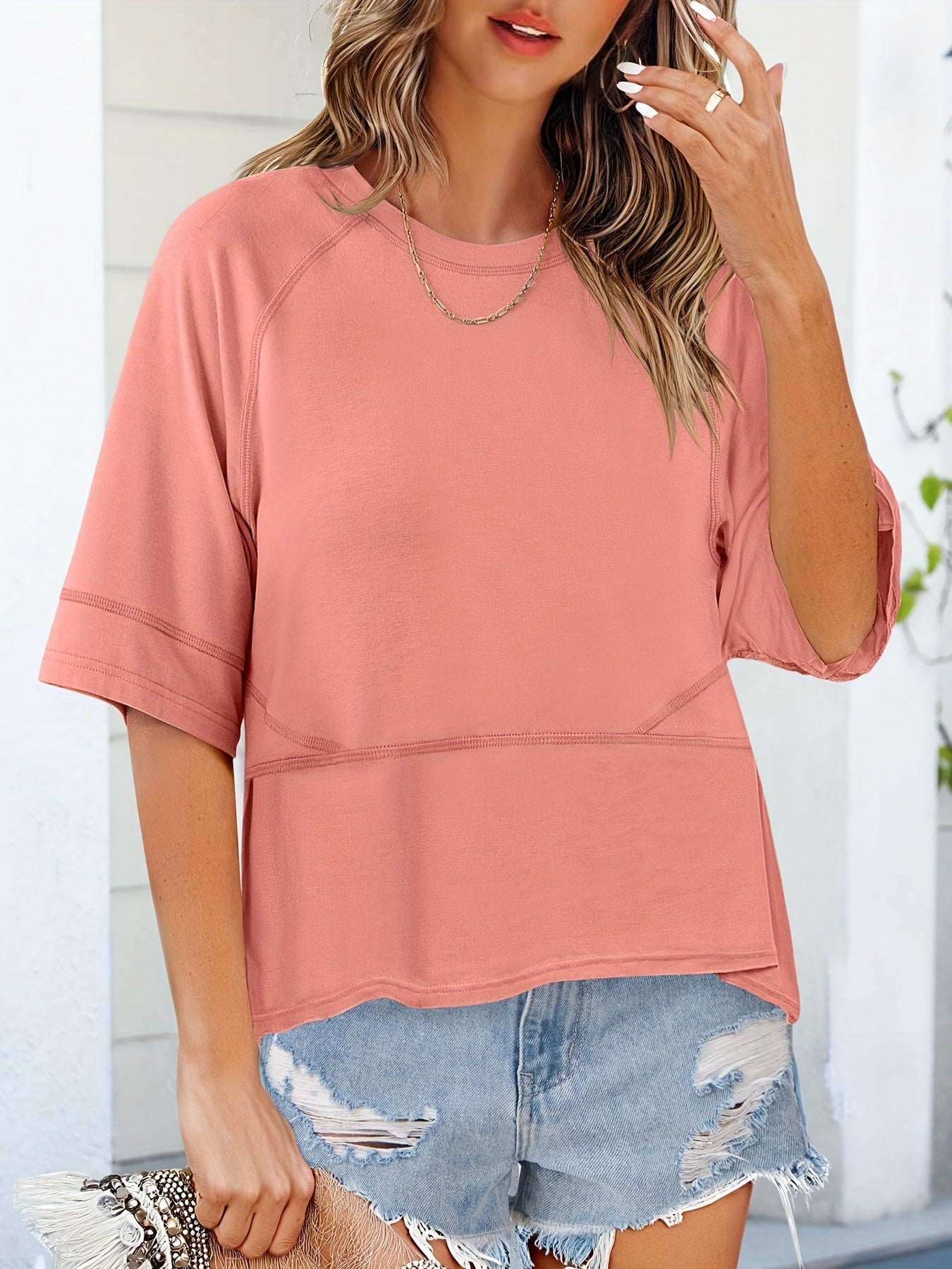 Women's Essential T-Shirt - Crew Neck Half Sleeve detail view