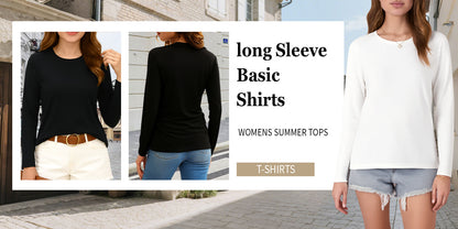 Women's Essential T-Shirt - Crew Neck Long Sleeve – Burgundy detail view