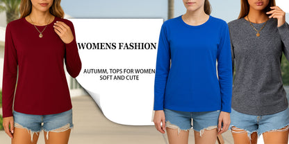 Women's Essential T-Shirt - Crew Neck Long Sleeve – Burgundy detail view
