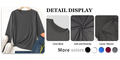 Women's Essential T-Shirt - Crew Neck Long Sleeve – Burgundy detail view