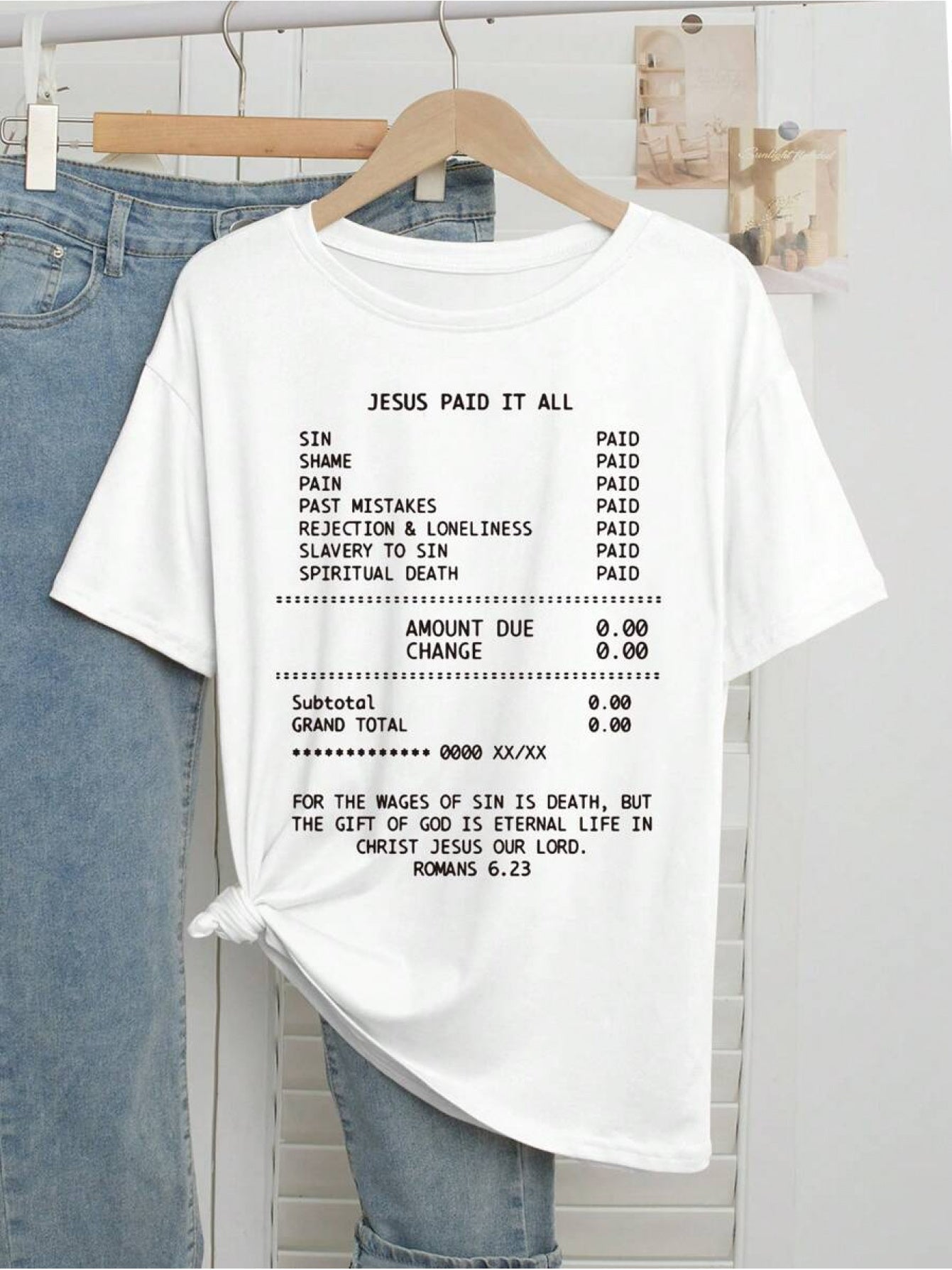 Women's Essential T-Shirt - Crew Neck Short Sleeve – White detail view