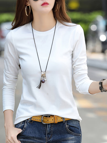 Women's Essential T-Shirt - Crew Neck Short Sleeve – White / Navy Color detail view