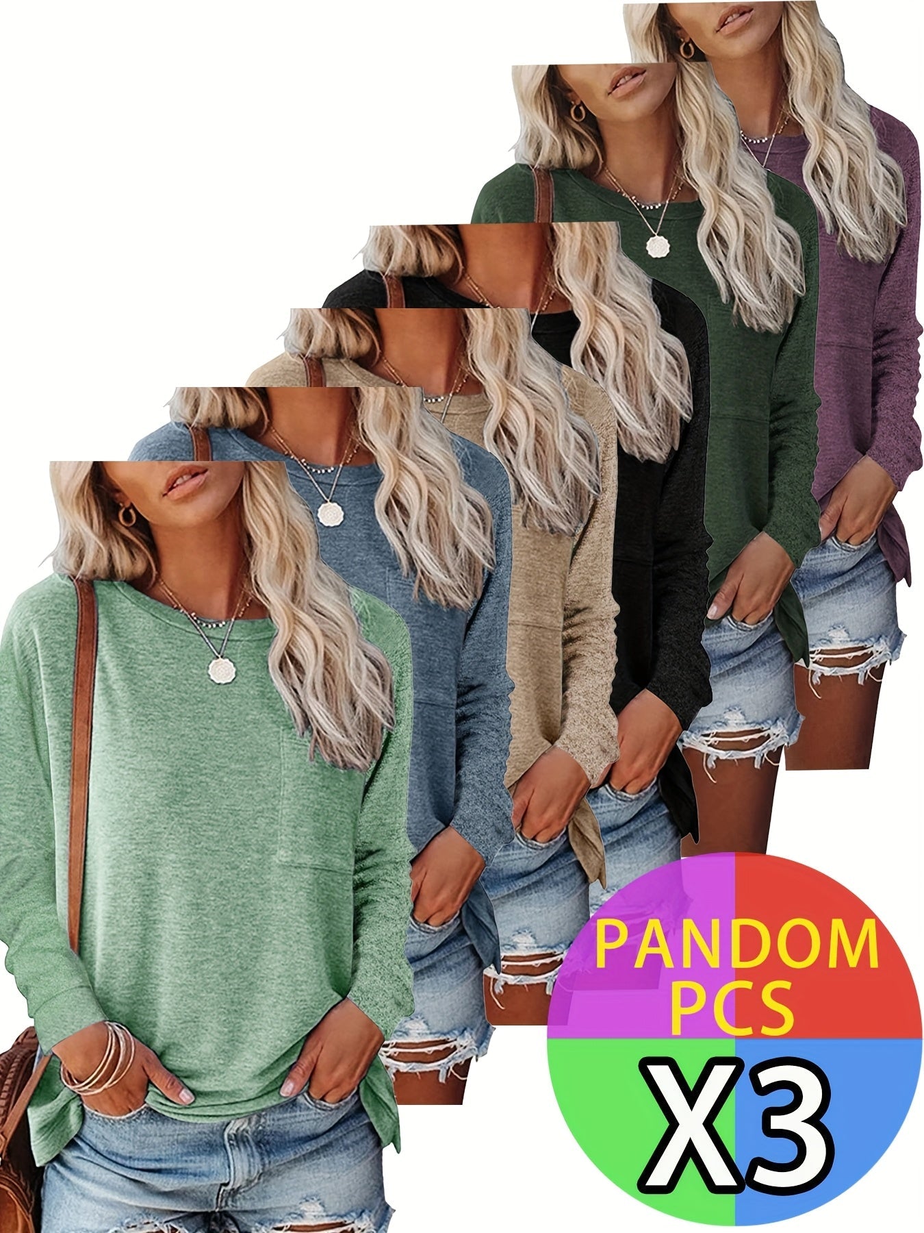 Women's Essential T-Shirt - Round Neck Long Sleeve – 15-Variant Selection detail view