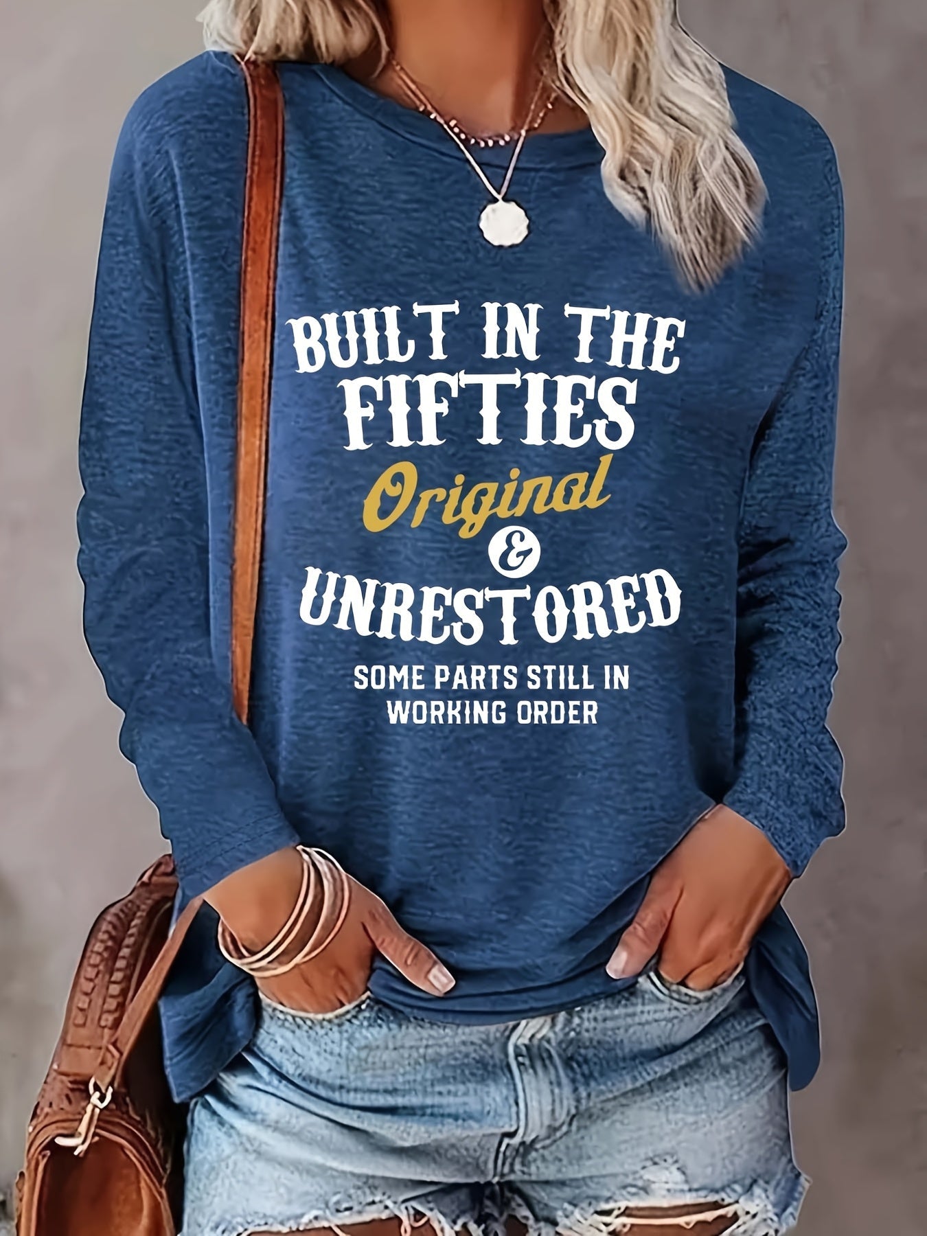 Women's Essential T-Shirt - Round Neck Long Sleeve – 24-Variant Selection – Blue option – view 3