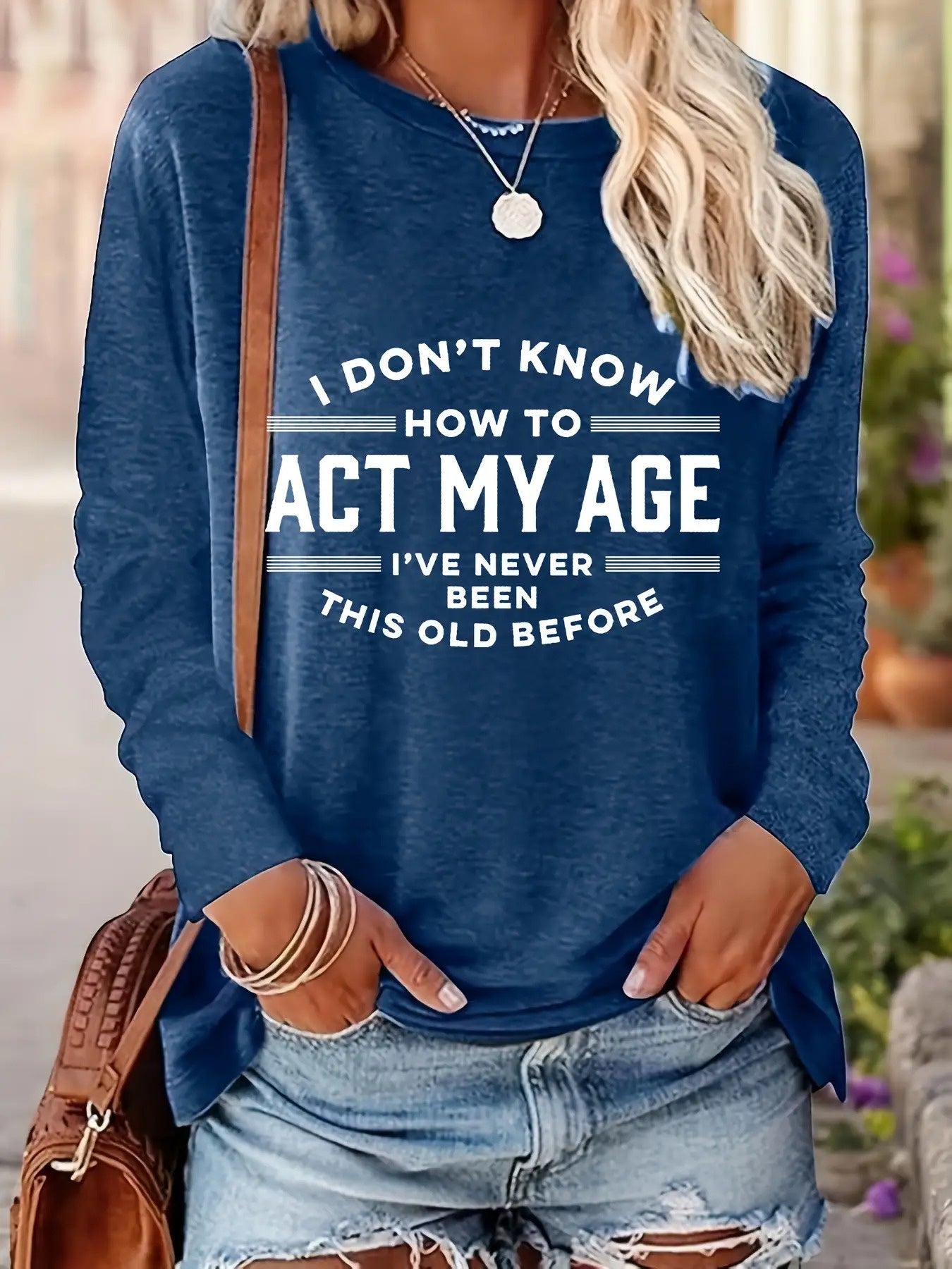 Women's Essential T-Shirt - Round Neck Long Sleeve – 25-Variant Selection – Blue option – view 3