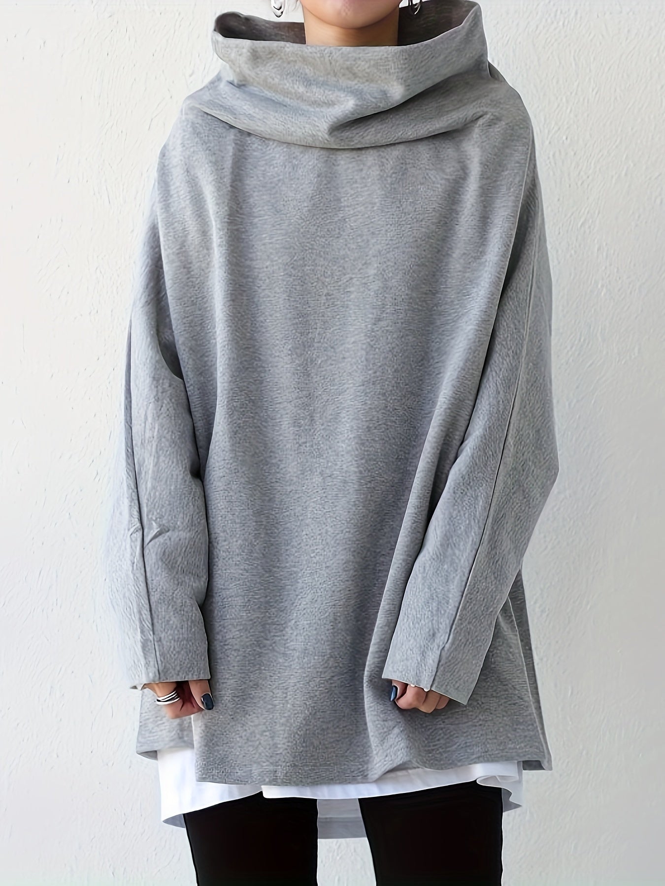 Women's Essential T-Shirt - Round Neck Long Sleeve – Black / Grey – Black option – view 2