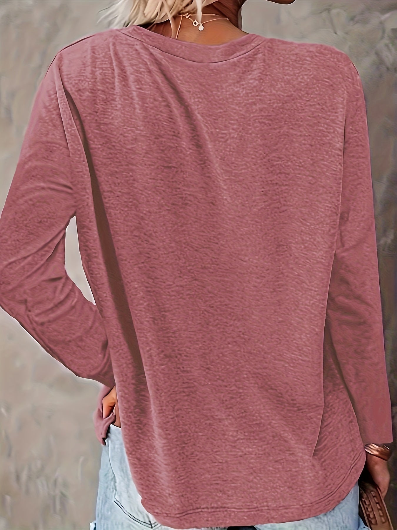 Women's Essential T-Shirt - Round Neck Long Sleeve – Blue / Pink detail view