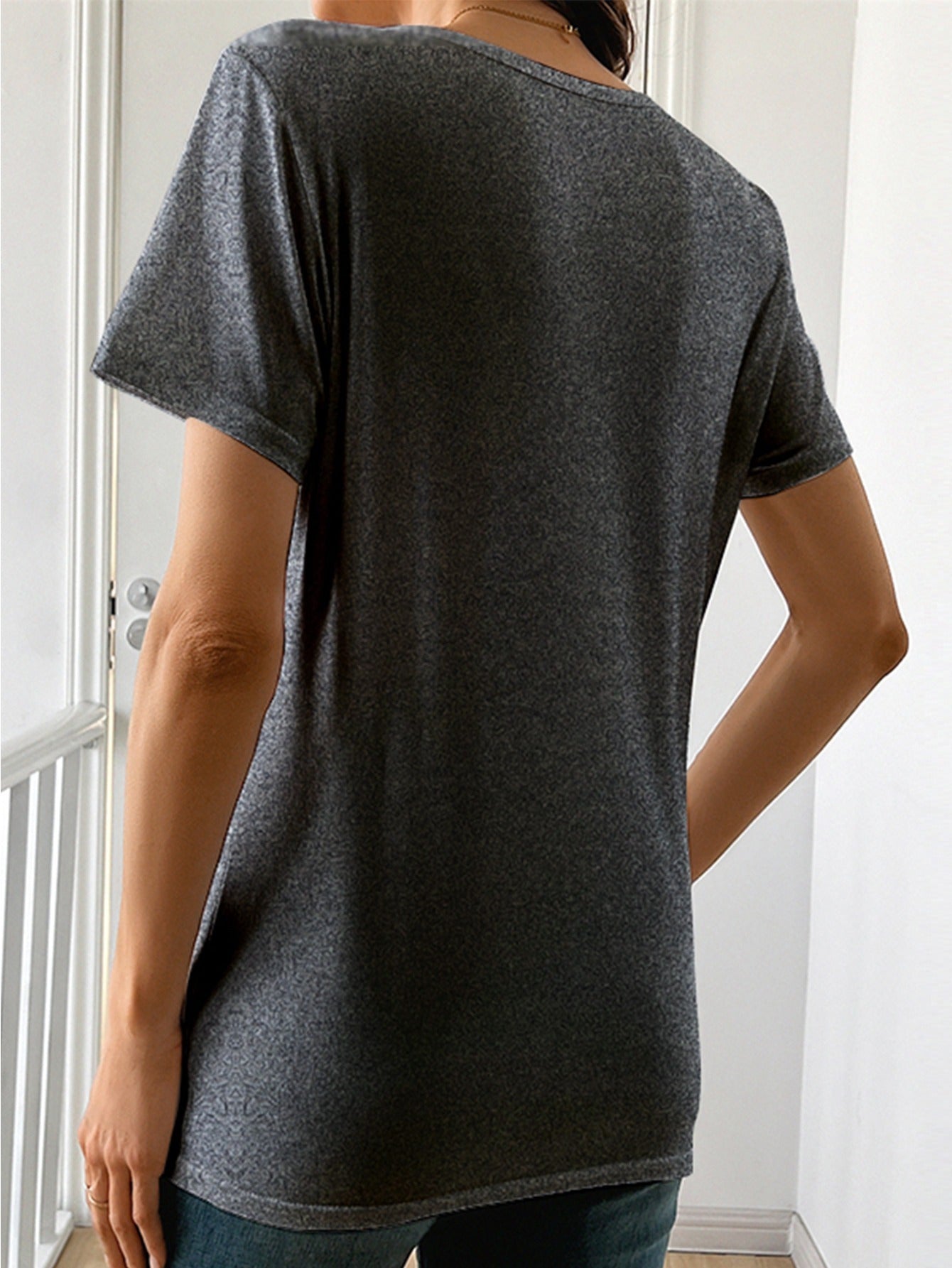 Women's Essential T-Shirt - Round Neck Short Sleeve – Burgundy / Deep Grey detail view