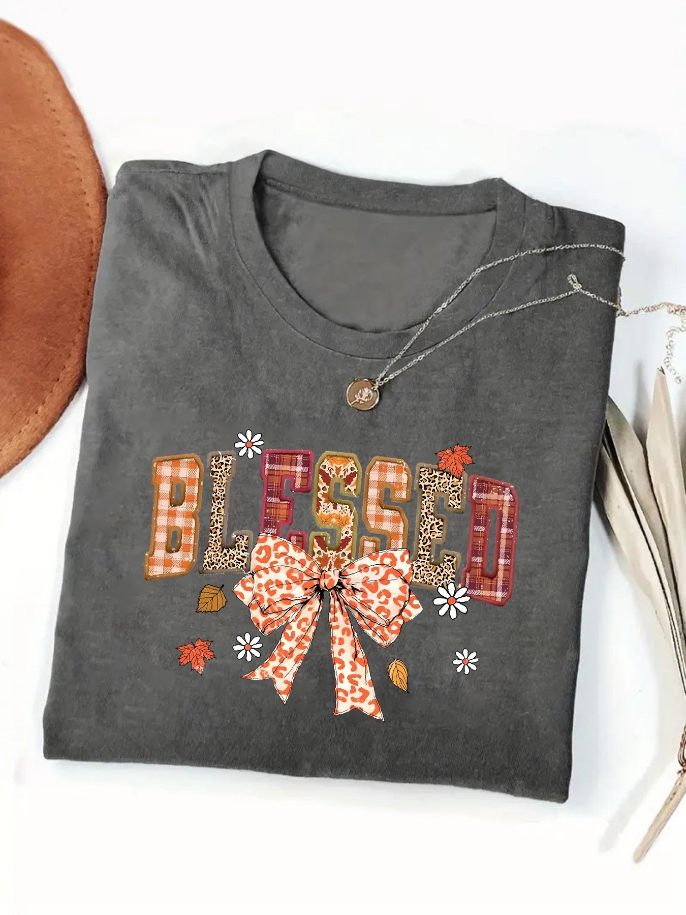 Women's Essential T-Shirt - Round Neck Short Sleeve – Orange / White detail view