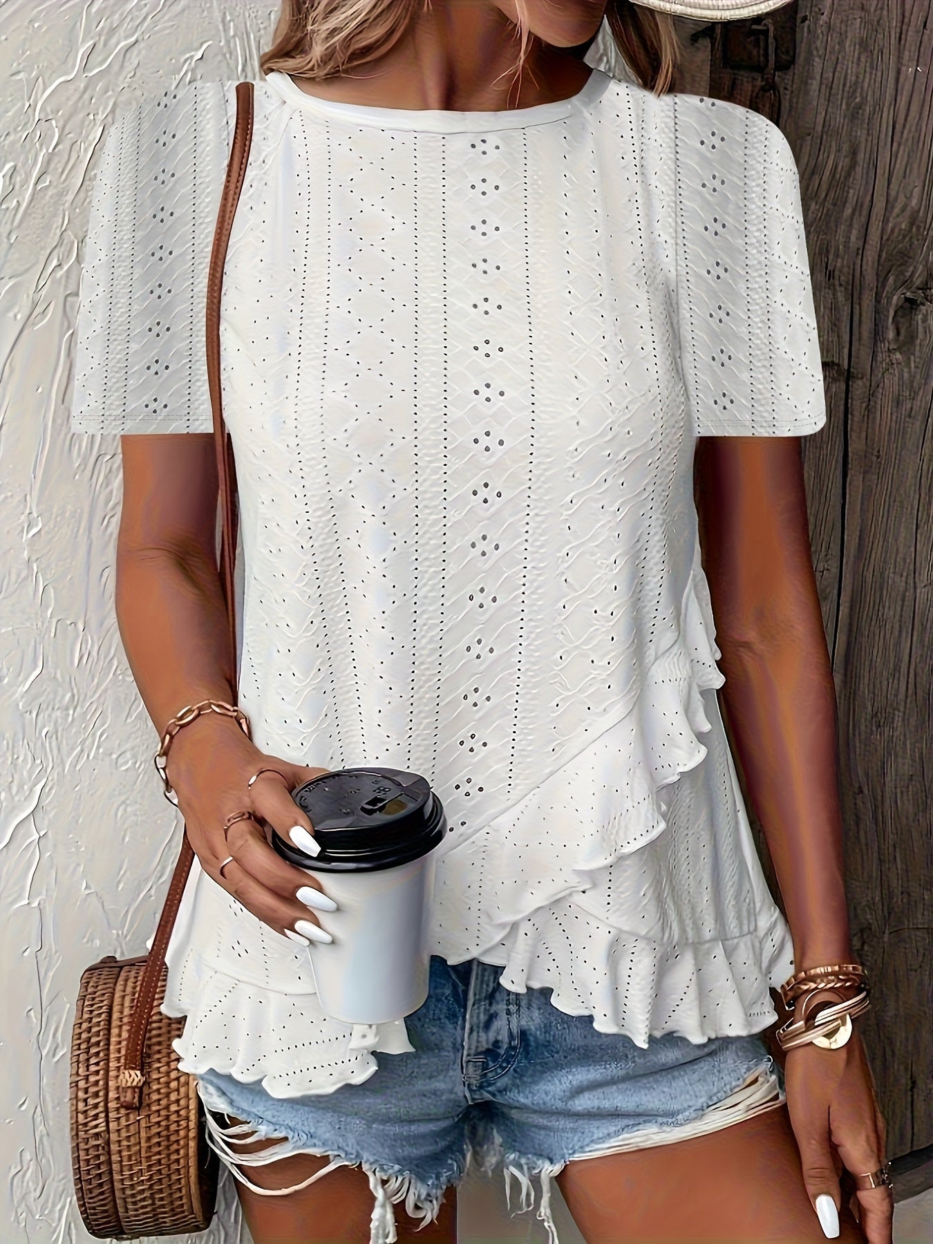 Women's Essential T-Shirt - Round Neck Short Sleeve – White / Pink detail view