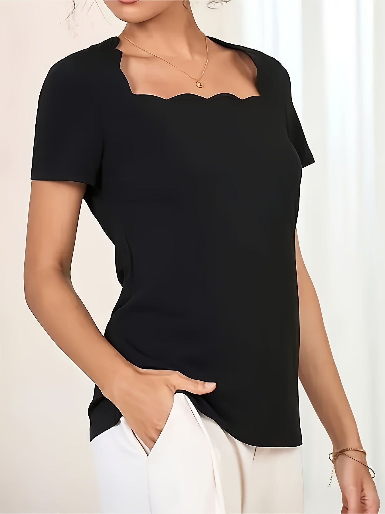 Women's Essential T-Shirt - Square Neck Short Sleeve detail view