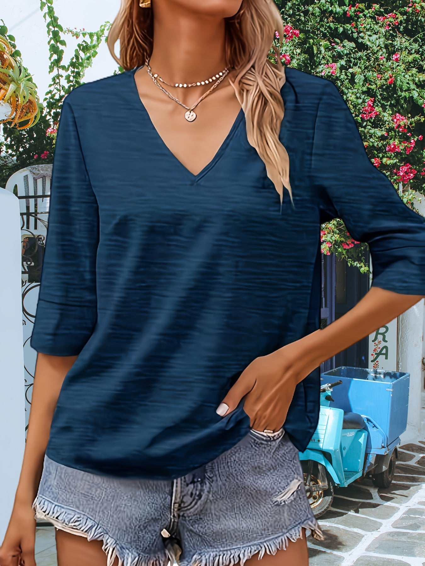Women's Essential T-Shirt - V-Neck Half Sleeve detail view