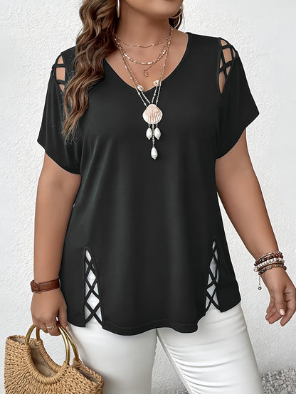 Women's Essential T-Shirt - V-Neck Short Sleeve – Black / Green – view 3