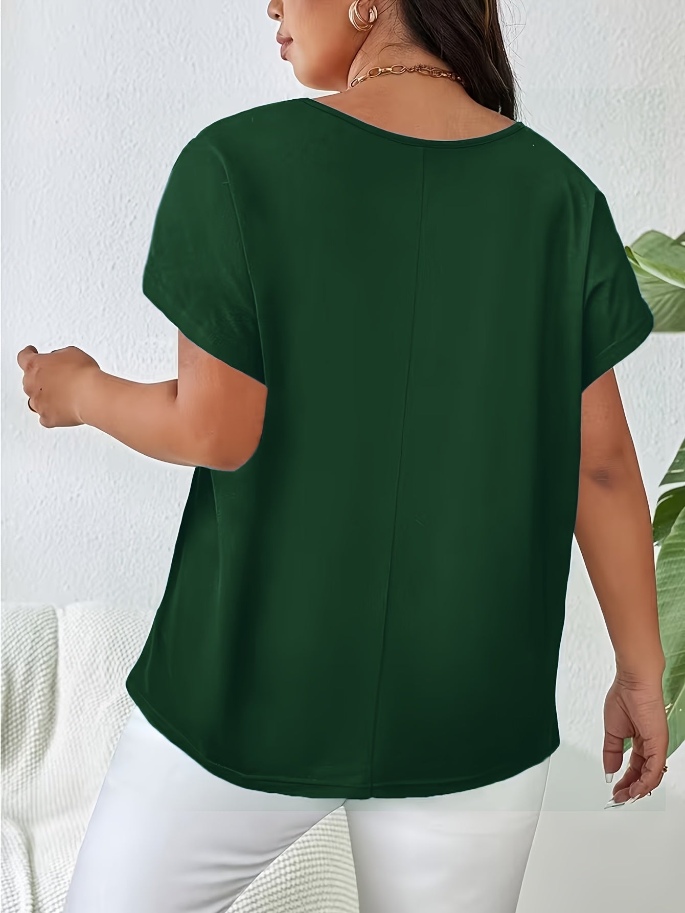 Women's Essential T-Shirt - V-Neck Short Sleeve – Black / Green detail view