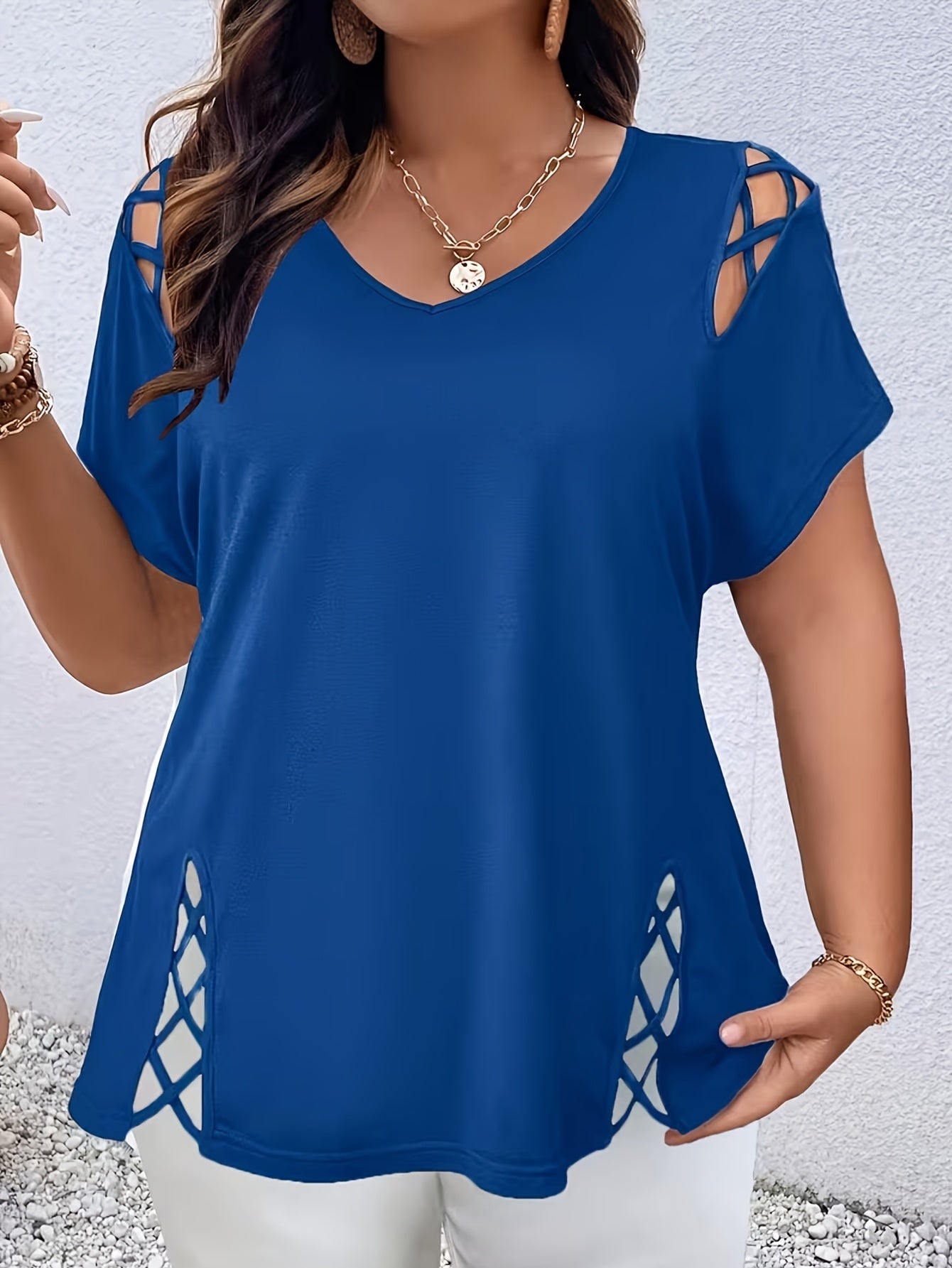 Women's Essential T-Shirt - V-Neck Short Sleeve – Black / Green detail view