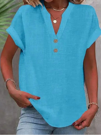 Women's Essential T-Shirt - V-Neck Short Sleeve – Black / Pink detail view