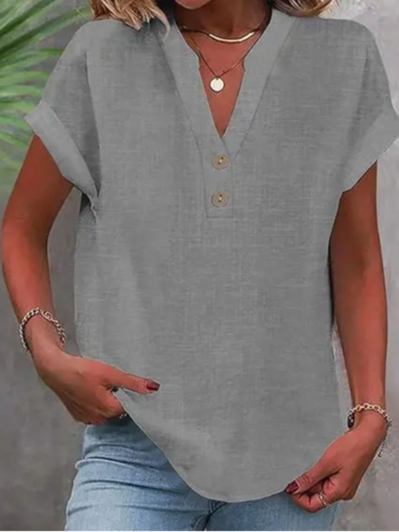 Women's Essential T-Shirt - V-Neck Short Sleeve – Black / Pink detail view