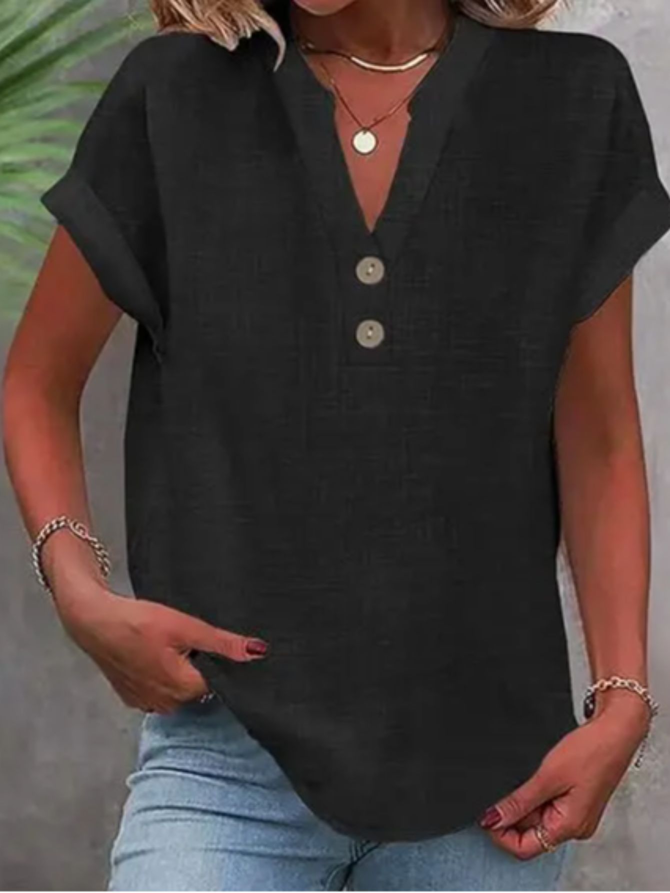 Women's Essential T-Shirt - V-Neck Short Sleeve – Black / Pink – Black option – view 9