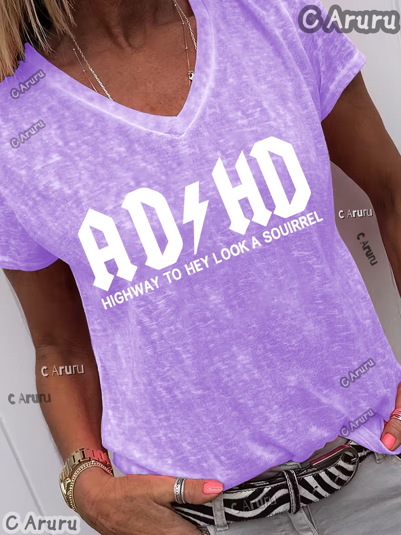 Women's Essential T-Shirt - V-Neck Short Sleeve – Grass Green / Purple – view 10