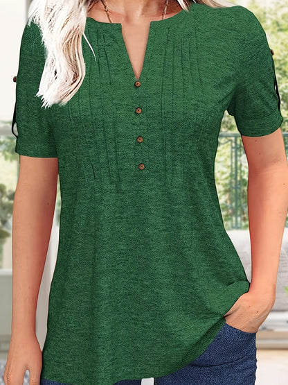 Women's Essential T-Shirt - V-Neck Short Sleeve – Green / Rose Red – Green option – view 5