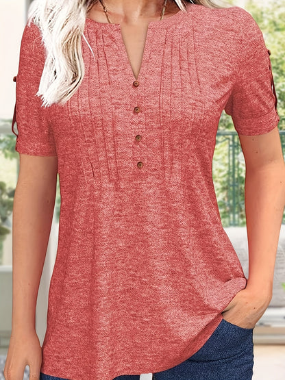 Women's Essential T-Shirt - V-Neck Short Sleeve – Green / Rose Red – Green option – view 9