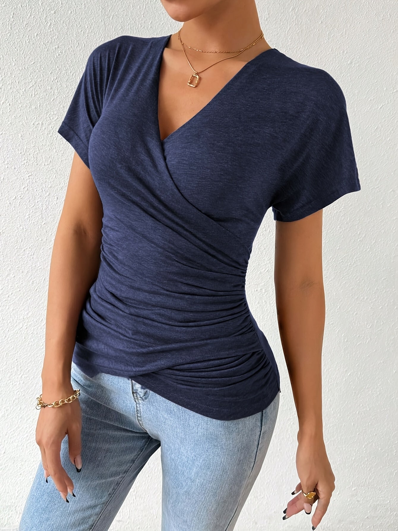 Women's Essential T-Shirt - V-Neck Short Sleeve – Navy Color – Navy option – main product image