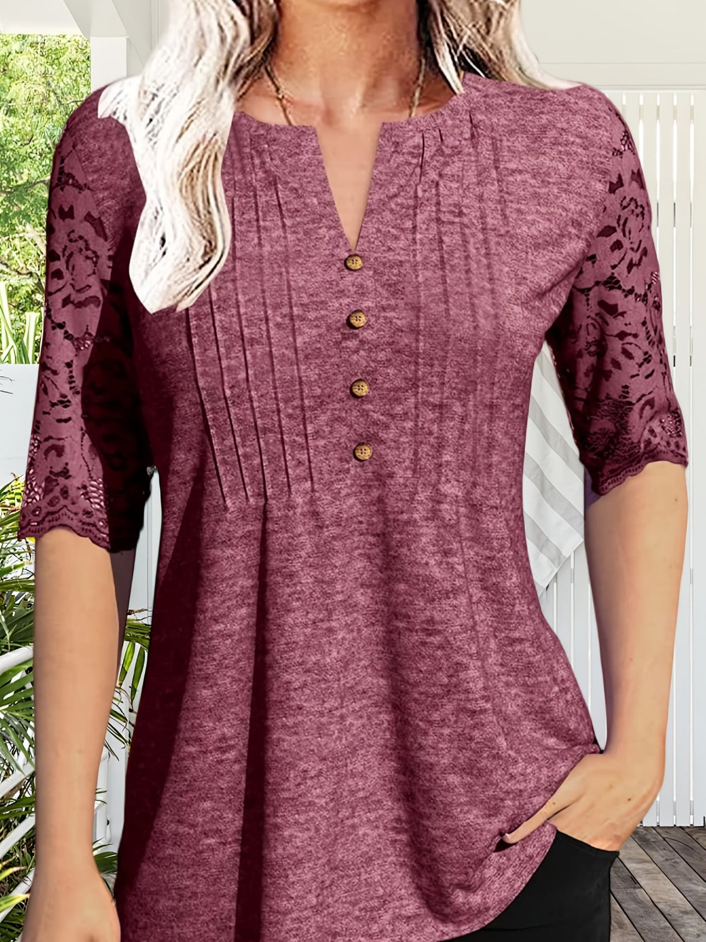 Women's Essential T-Shirt - V-Neck Short Sleeve – Pink / Black detail view