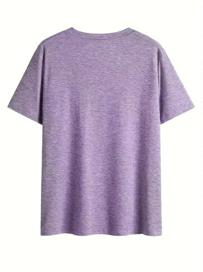 Women's Essential T-Shirt - V-Neck Short Sleeve – Purple / White detail view