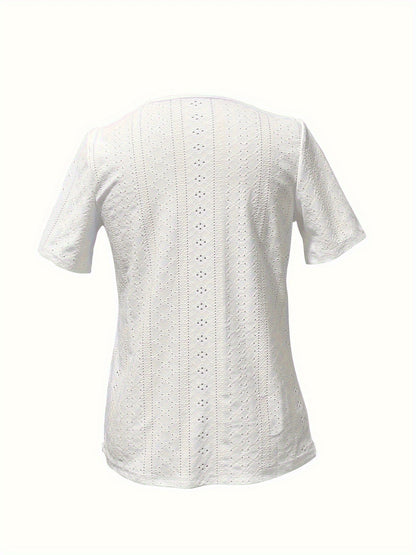 Women's Essential T-Shirt - V-Neck Short Sleeve – White / Light Blue detail view