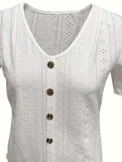 Women's Essential T-Shirt - V-Neck Short Sleeve – White / Light Blue detail view