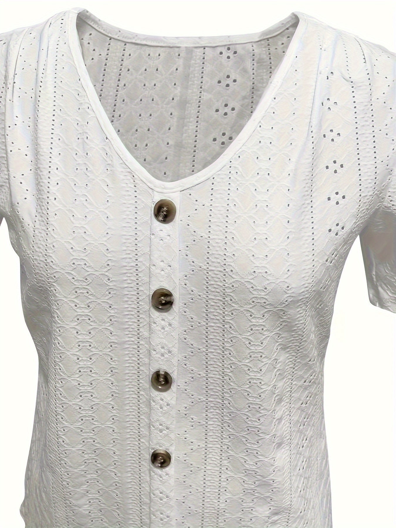 Women's Essential T-Shirt - V-Neck Short Sleeve – White / Light Blue detail view