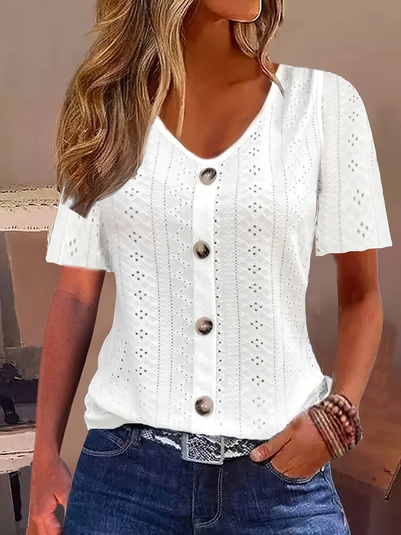 Women's Essential T-Shirt - V-Neck Short Sleeve – White / Light Blue – White option – view 2
