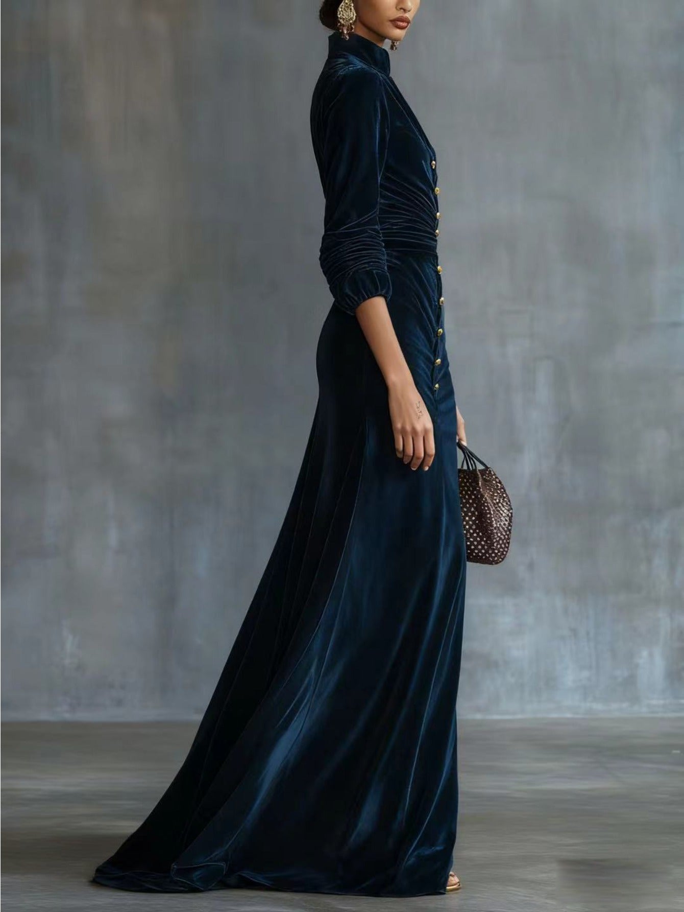 Women's Evening Dress - Button Front Event Style detail view