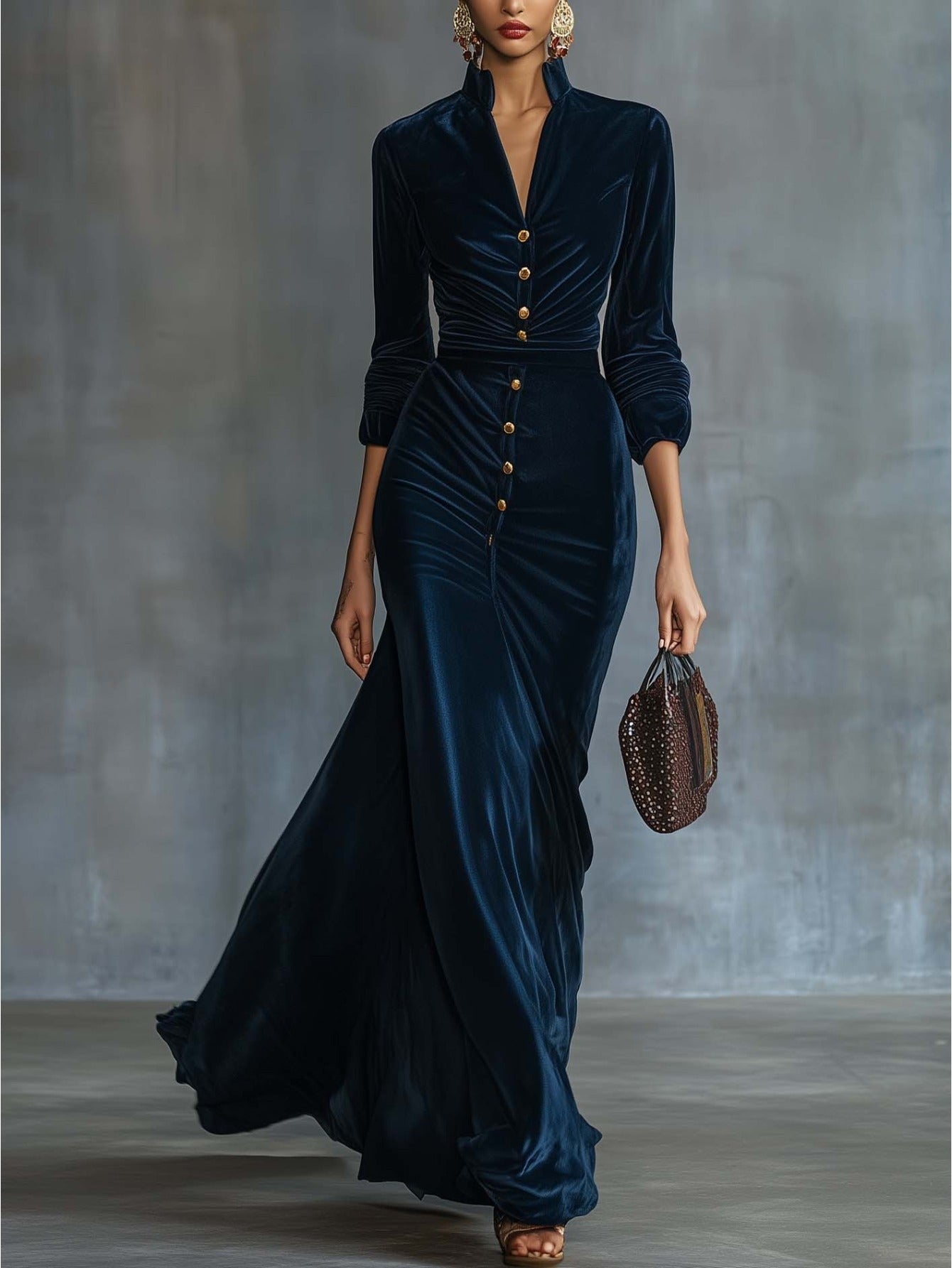 Women's Evening Dress - Button Front Event Style detail view